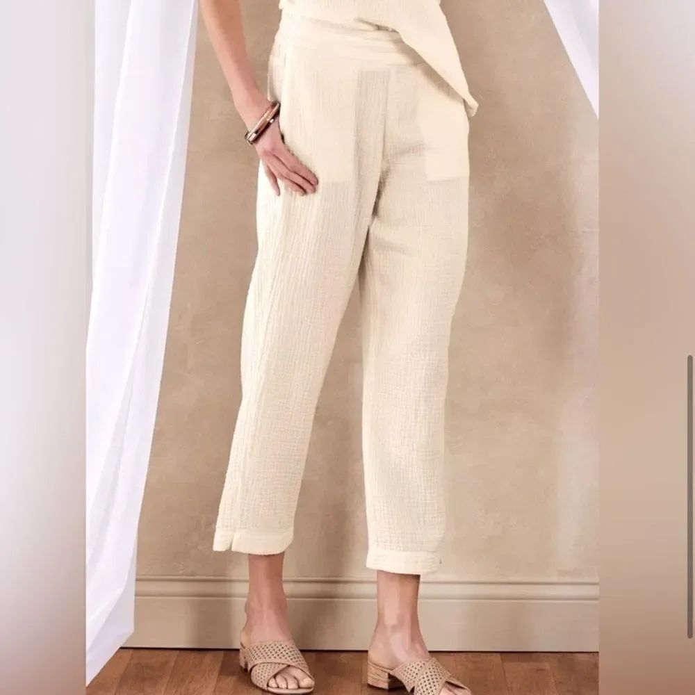 Soft Surroundings Beach Bound Pull On Crop Pant Ivory NEW